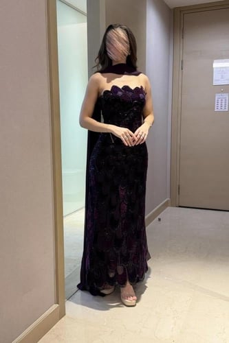 فستان سهرة خرز بطانه تفته شال جورجيت