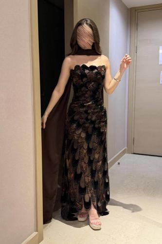 فستان سهرة خرز بطانه تفته شال جورجيت