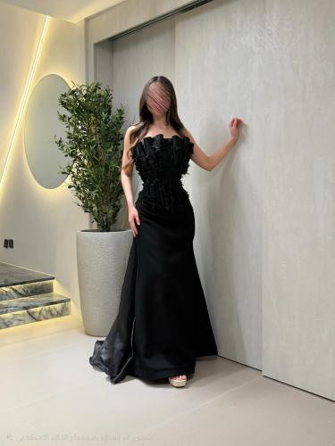 فستان سهرة أسود باربي على جازار تطريز کلوش