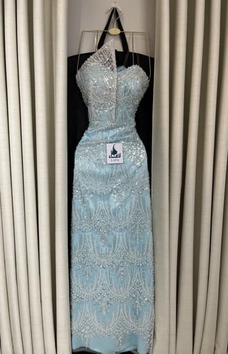 فستان سهره کلفه تطريز خرز بالكامل سماوي