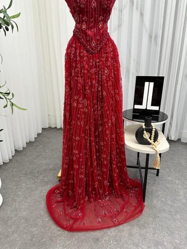 فستان سهرة خرز شك مكثف كامل