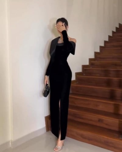 فستان سهرة أنيق شتوي لون اسود