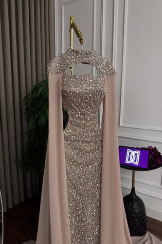 فستان سهره کلفه تطريز خرز وبطانة باربي وشيفون كلوش