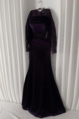 فستان ناعم بأكمام دانتيل لون بنفسجي