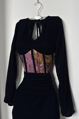 فستان سهرة أنيق شتوي لون كحلي