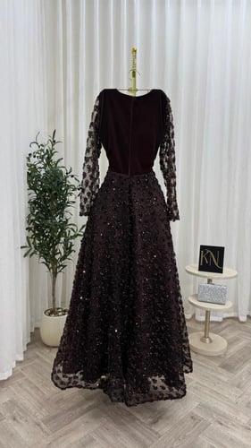 فستان سهره بني جوخ مع تفته فاخر