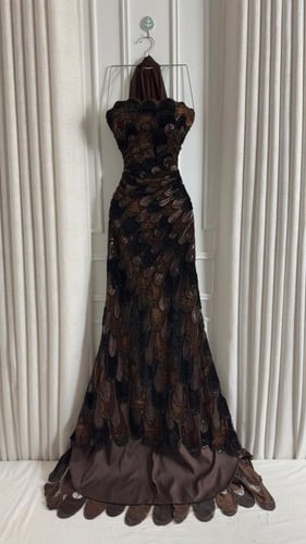 فستان سهرة خرز بطانه تفته شال جورجيت