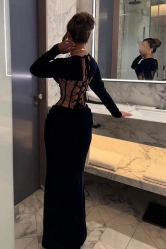 فستان سهرة أنيق شتوي لون كحلي