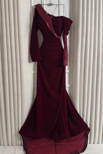 فستان مخمل أوف شولدر كم دانتيل لونين