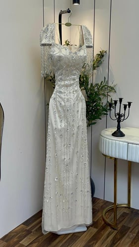 فستان سهرة تل مطرز كريستال ماكسي ملكي