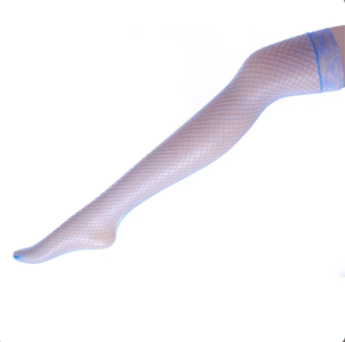 جورب نسائي شبكي أزرق مع دانتيل علوي