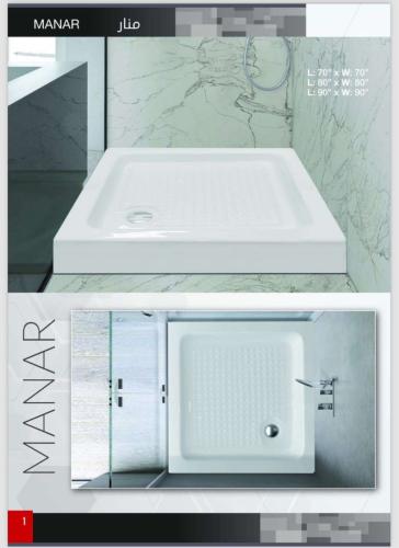 شاور 80*80*18 مربع فوق السراميك لون ابيض / منار