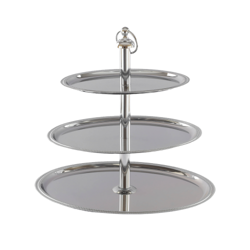 استاند فواكه 3 دور بيضاوي فضي مطرز لمسة فنية