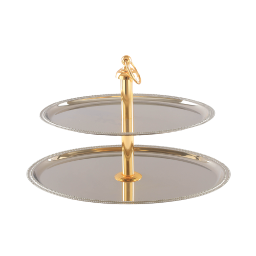 استاند فواكه دورين بيضاوي نيكل عامود ذهبي مطرز فخا...