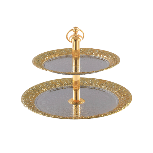 استاند فواكه دوربن دائري فضي بنقشه ذهبي تألقي بضيا...