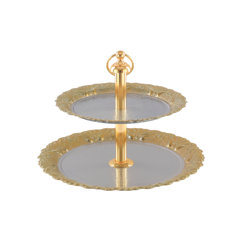 استاند فواكه دوربن دائري فضي بنقشة ذهبي لمسة من ال...