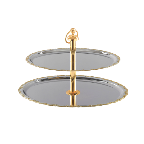 استاند فواكه دورين بيضاوي فضي ذهبي بنقشة كلاسيك تح...