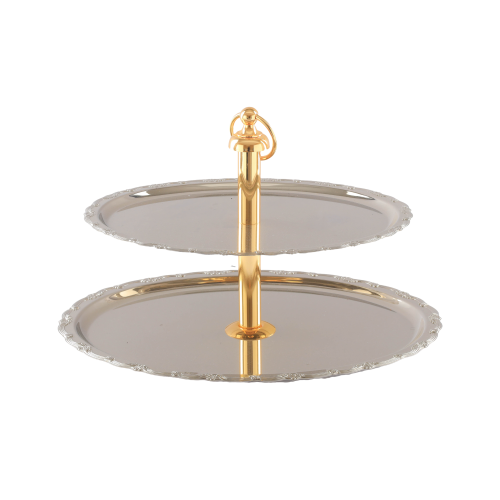 استاند فواكه دورين بيضاوي نيكل عامود ذهبي بنقشة كل...