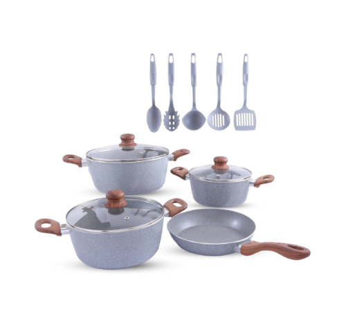 طقم قدور جرانيت 12 قطعة اللون الرمادي