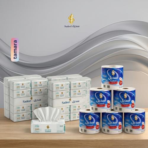 مجموعة المناديل الورقية | 50 علبه للوجه | 6 رول لل...