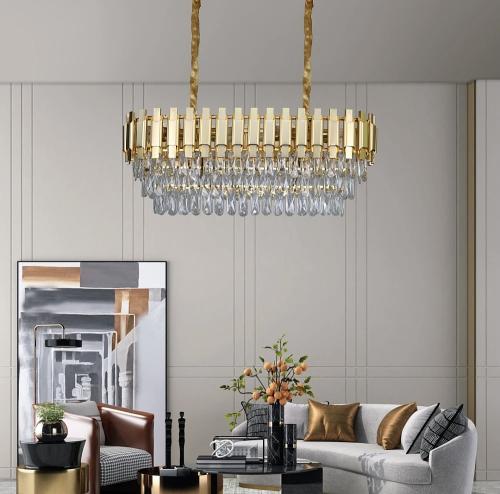 ثريا كريستال مستطيل ذهبي قطر 80 سم