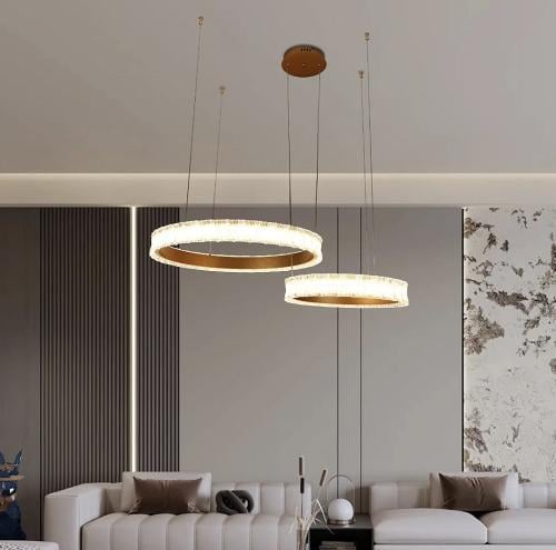 ثريا مودرن حلقتين ذهبي مع لون إنارة أصفر 75 واط قط...