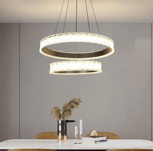 ثريا مودرن حلقتين فضي مع لون إنارة أصفر 75 واط قطر...