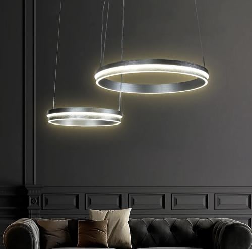 نجف مودرن فضي حلقتين لون الإنارة 3 إضاءات قطر 90*6...