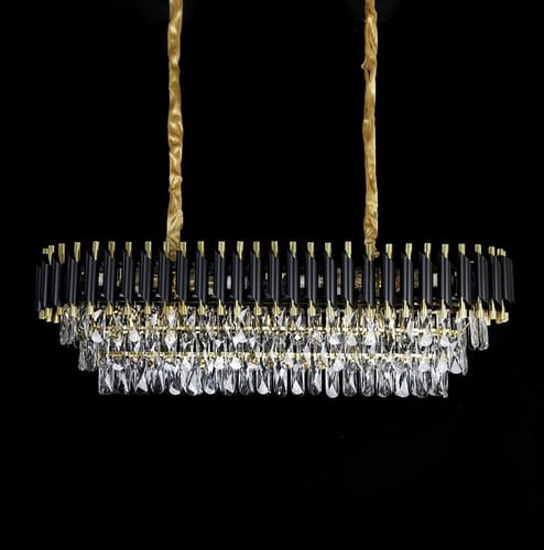 ثريا كريستال مستطيل أسود مع ذهبي قطر 100.35 سم