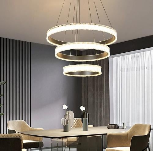 ثريا مودرن 3 حلقات فضي مع لون إنارة أصفر 150 واط ق...