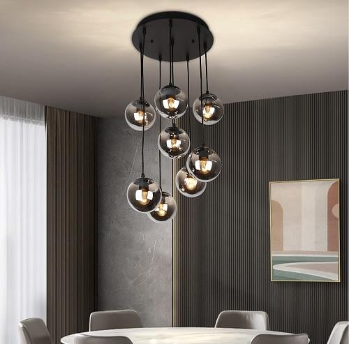 إضاءة علاقي زجاجي مودرن ثماني أسود