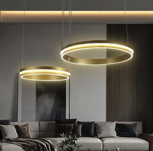 نجف مودرن ذهبي حلقتين لون الإنارة 3 إضاءات قطر 90*...