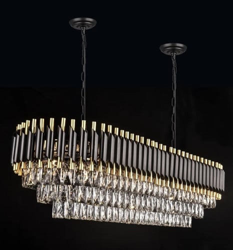 ثريا كريستال مستطيل أسود مع ذهبي قطر 100.35 سم