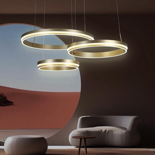 نجف مودرن ذهبي 3 حلقات لون الإنارة 3 إضاءات قطر 80...