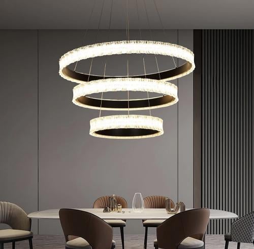 ثريا مودرن 3 حلقات أسود مع لون إنارة أصفر 150 واط...