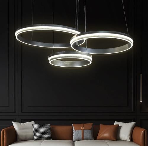 نجف مودرن فضي 3 حلقات لون الإنارة 3 إضاءات قطر 80*...