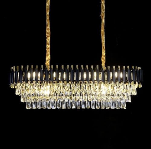 ثريا كريستال مستطيل أسود مع ذهبي قطر 100.35 سم