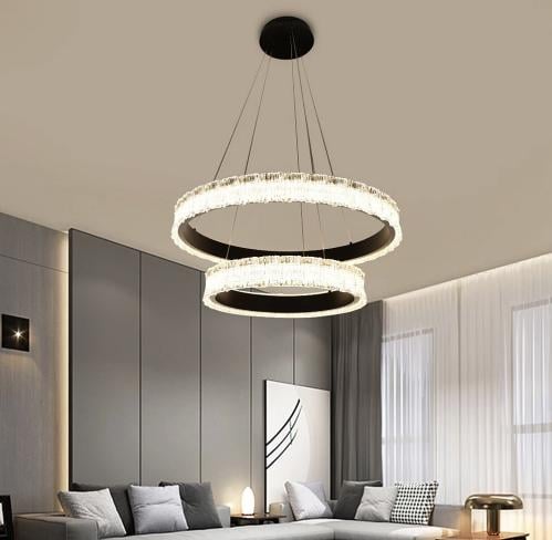 ثريا مودرن حلقتين أسود مع لون إنارة أصفر 75 واط قط...