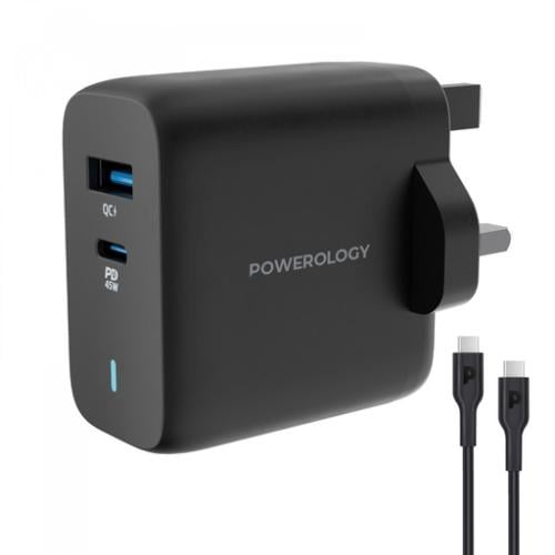 Powerology 63W Ultra-Quick GaN Charger 45W PD & US...