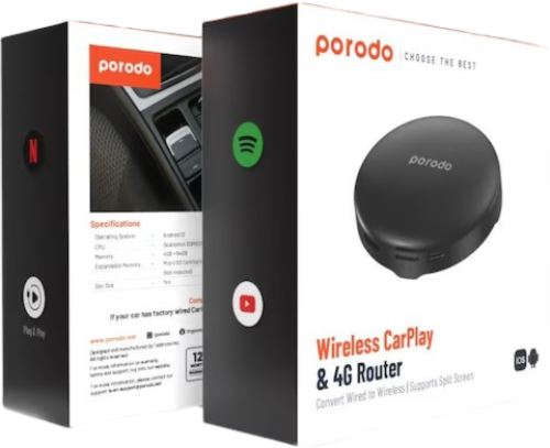 PORODO Wireless Carplay & 4G Router,Android 13 ope...