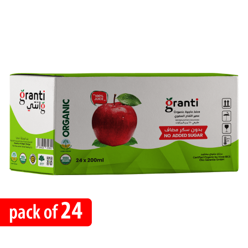 عصير تفاح عضوي من قرانتي، بدون سكر مضاف - 200مل -...