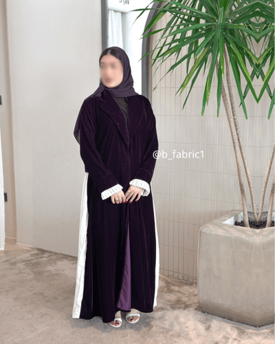 عباية مخمل بنفسجي مع كسرات