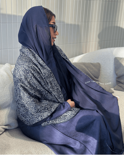 شال كشميري كحلي مبطن