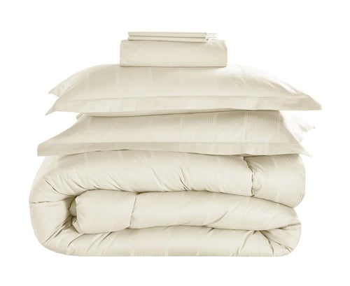 مفرش سرير فندقى كانون سادة مزدوج 6 قطع - كريمي