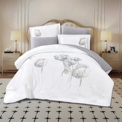 مفرش سرير صيفي سمو مفرد ونص 4 قطع أبيض رمادي