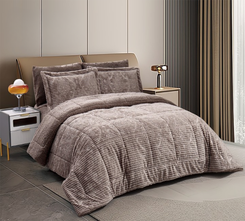 مفرش FJ كانون شتوي محفور فرو مزدوج 6 قطع-بني فاتح