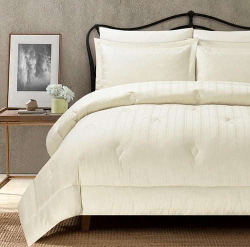 مفرش سرير صيفي فندقي كانون مزدوج 6 قطع - سكري فاتح