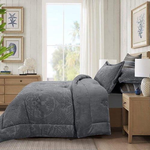 مفرش شتوي مخمل فلانيل جاكار بورن كانون - رصاصي: فخ...