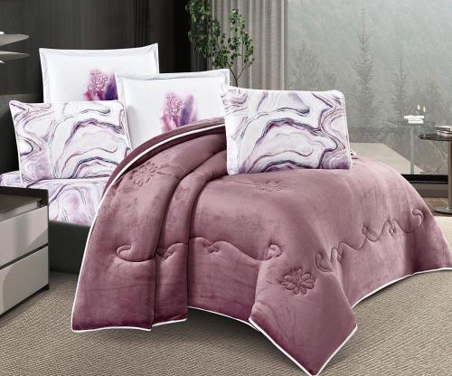 مفرش سرير شهريار شتوي فلانيل مفرد ونص 4 قطع موف غا...