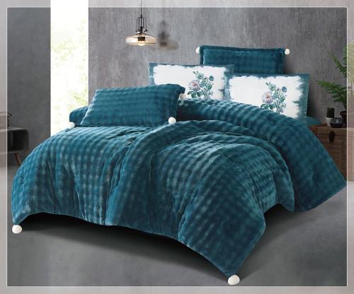 مفرش سرير تيكوما شتوي مخمل مفرد ونص 4 قطع - ازرق ب...